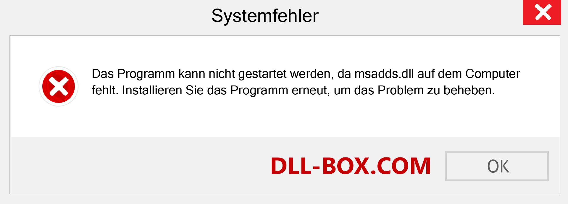 msadds.dll-Datei fehlt?. Download für Windows 7, 8, 10 - Fix msadds dll Missing Error unter Windows, Fotos, Bildern